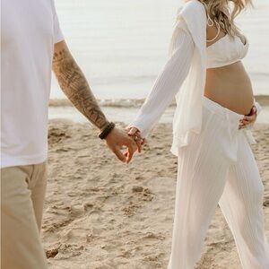 White 2 Piece Pleated Oversized Long Sleeve, Wide Leg Casual Wear